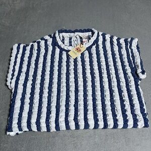 Entro Navy and White Textured Blouse